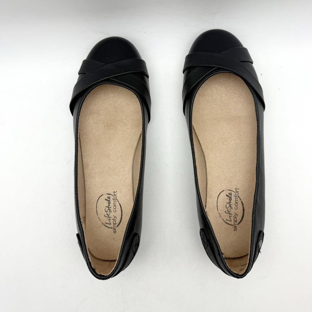 LifeStride Womens Adalene Flats US 6 Wide EU 36 Black Vegan Leather NWOB