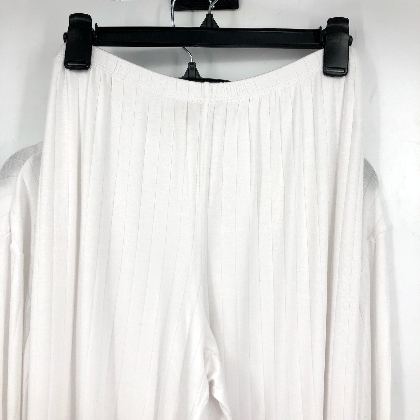 EBERJEY Women's Gisele Rib Long PJ Set Large White TENCEL Modal NWT