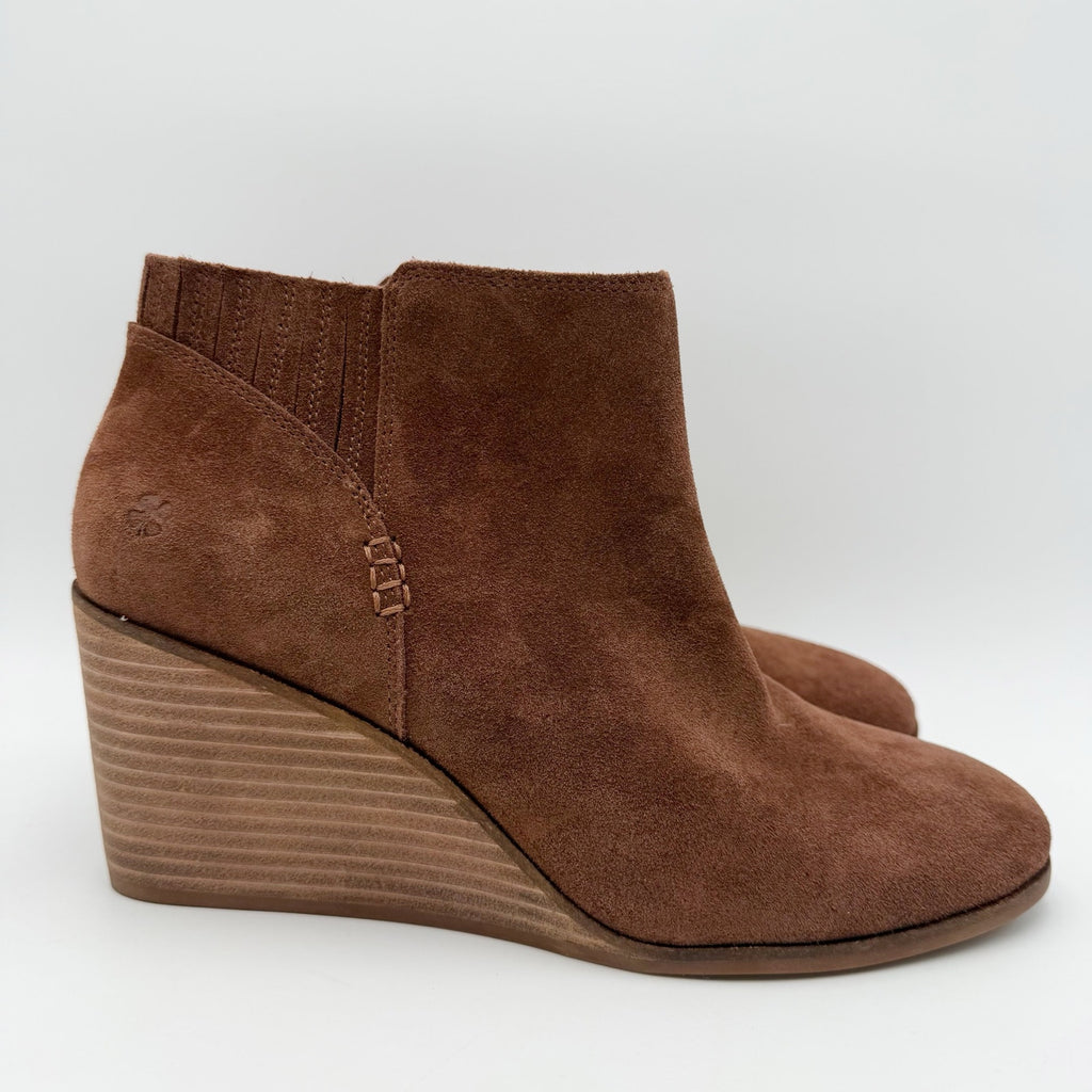 Lucky Brand Womens Zorla Wedge Ankle Bootie Size 11 M Brown Suede NWOB