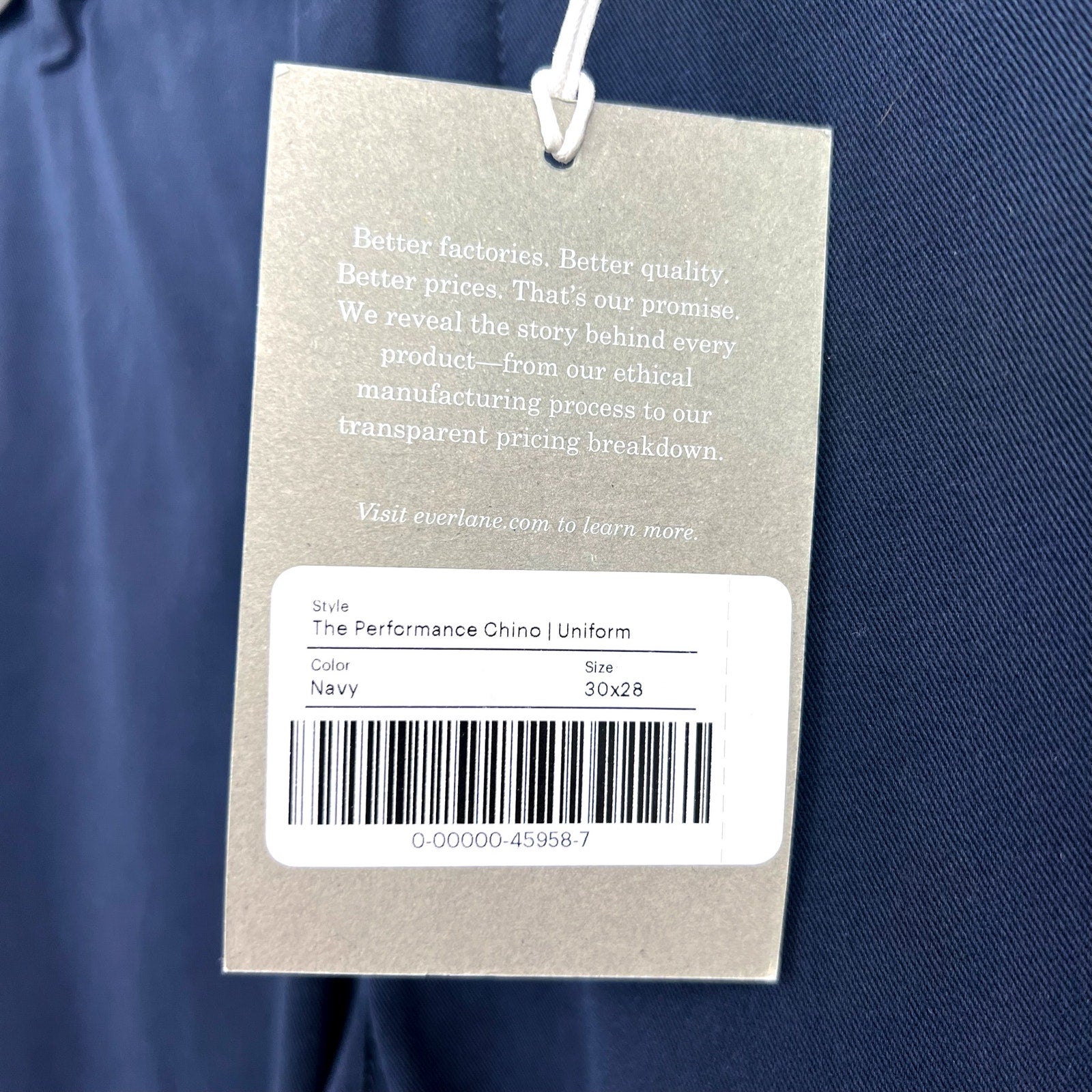 EVERLANE Men's Uniform Performance Chino 30x28 Navy Blue Slim Fit Pants NWT