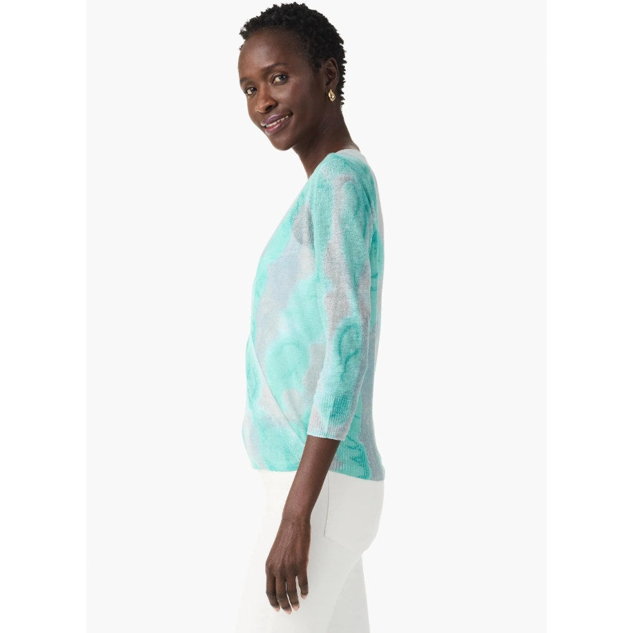 NIC + ZOE Women's Watercolor Waves 4-Way Cardigan Medium Green Grey Top NWT