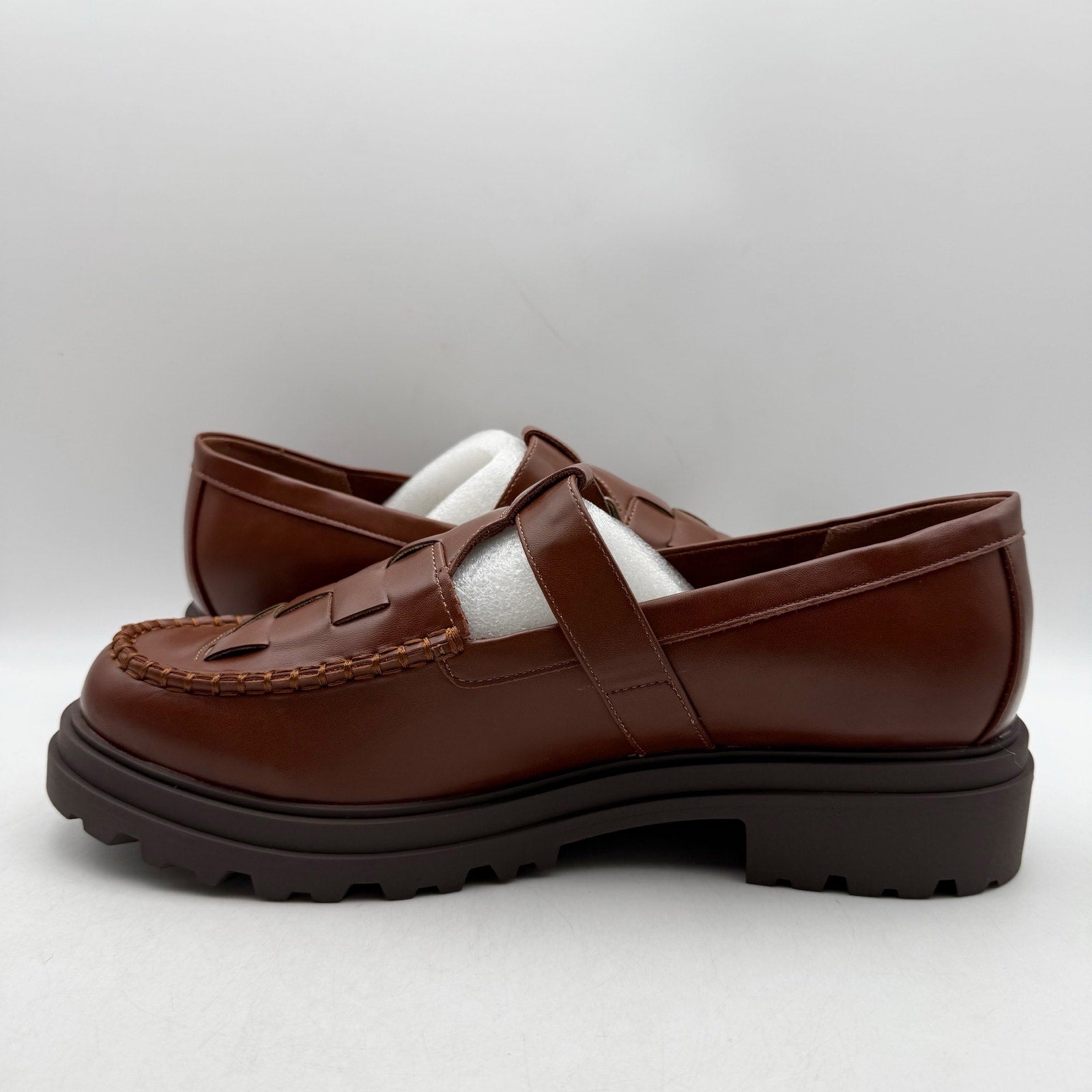 Bella Vita Womens Makell Lug Loafers US 11 WW Dark Tan Mary Jane NIB