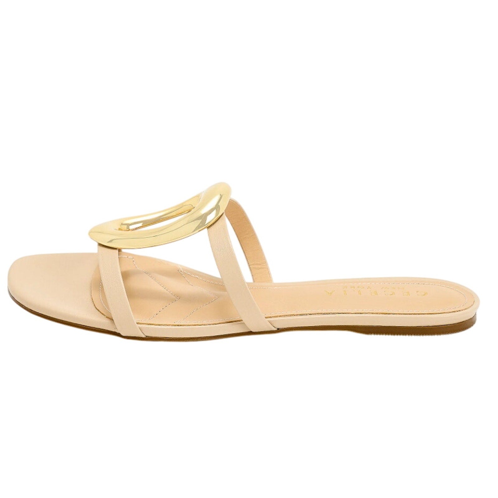Cecelia New York Womens Mig Slide Sandals US 8.5 Nude Beige Gold Leather NWOB