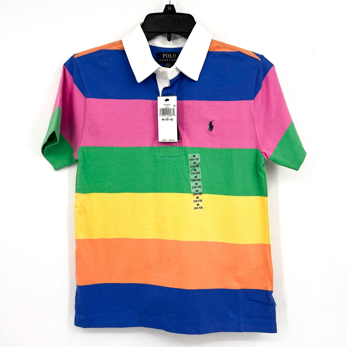 POLO RALPH LAUREN Kids Short-Sleeve Rugby Polo Shirt Medium Striped Cotton NWT