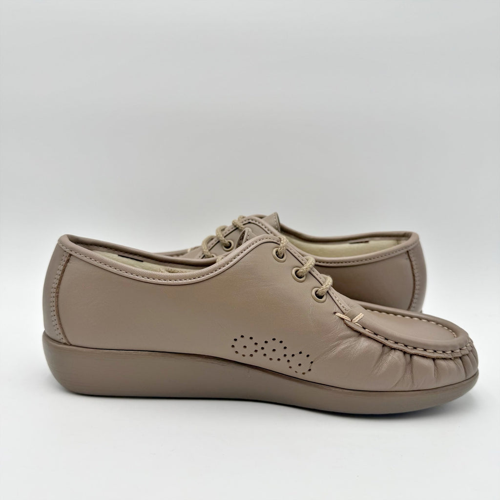 SAS Womens Siesta Comfort Tie Wedge Shoes US 7 M Mocha Tan Leather NIB