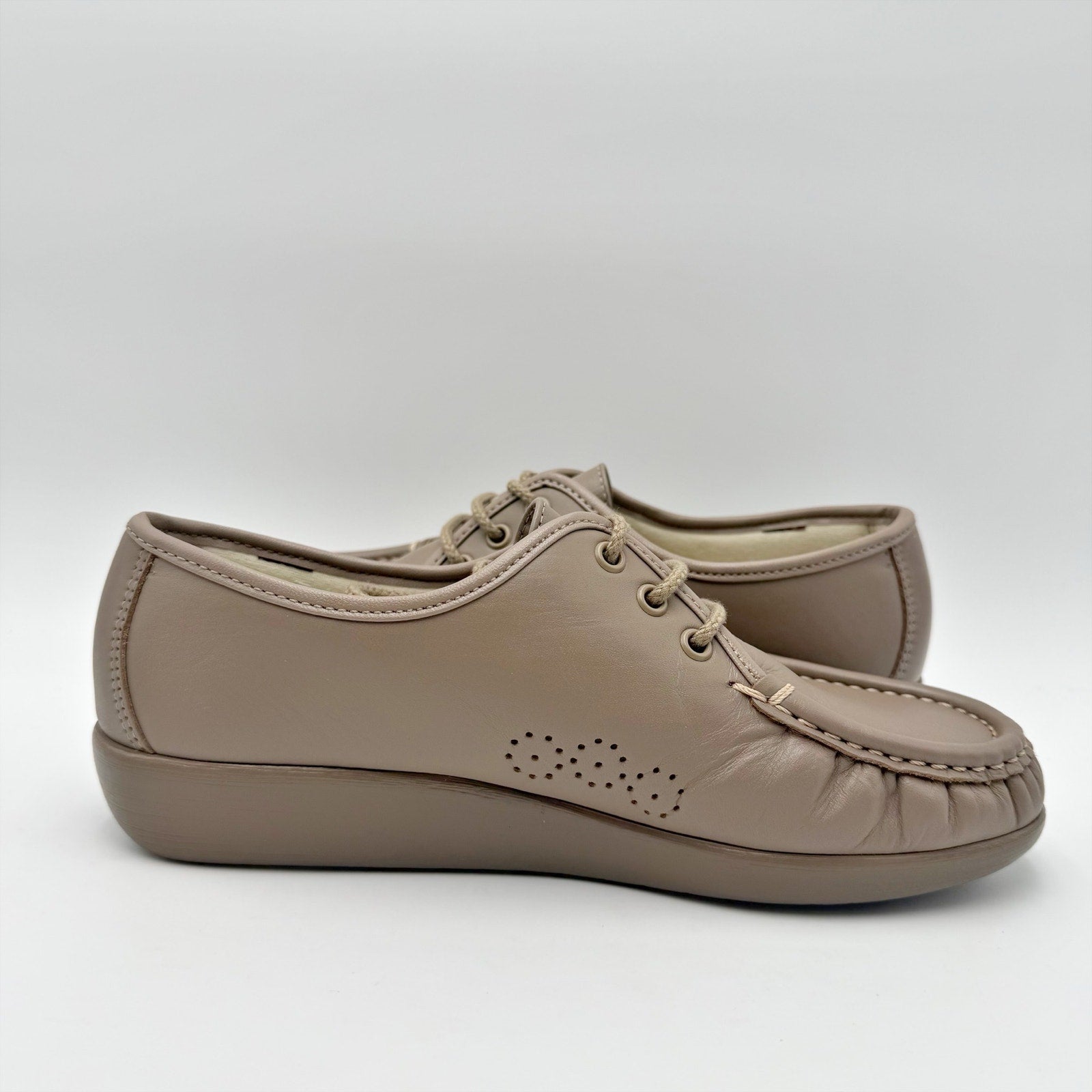 SAS Womens Siesta Comfort Tie Wedge Shoes US 7 M Mocha Tan Leather NIB