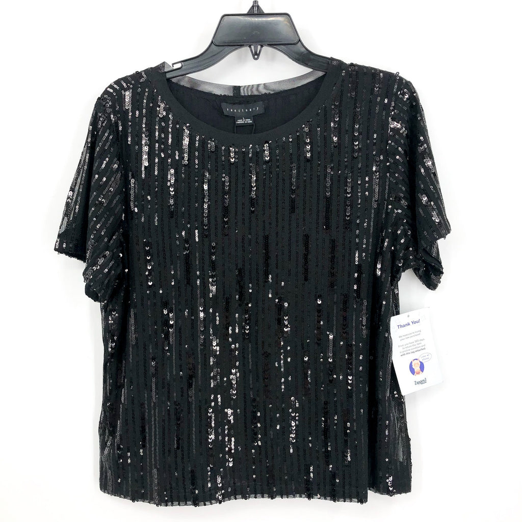 SANCTUARY Women's Sequin Perfect Tee Large Black Short Sleeve NWT