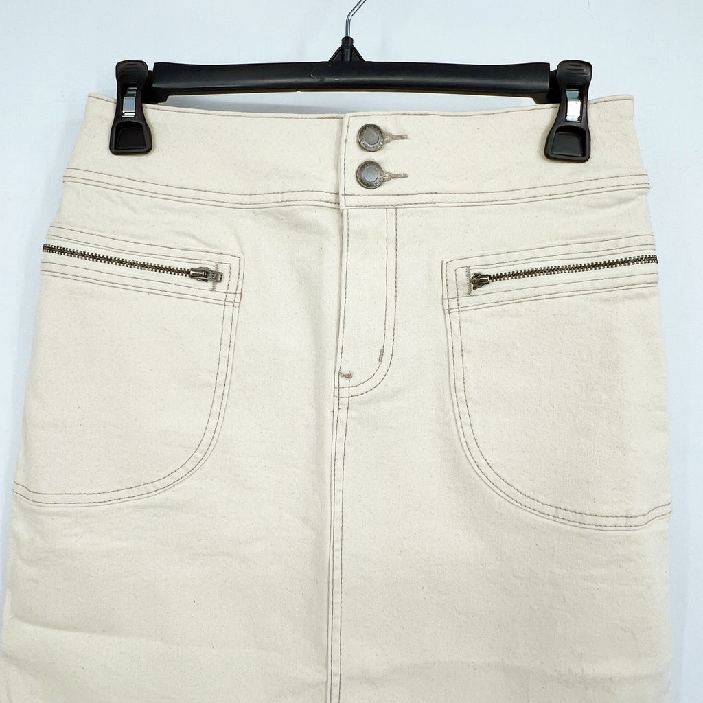 PRANA Womens Broadway Denim Skirt Size 2 Natural Cream Knee Length Stretch NWT