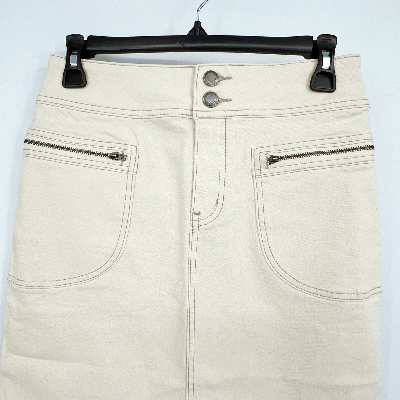 PRANA Womens Broadway Denim Skirt Size 2 Natural Cream Knee Length Stretch NWT