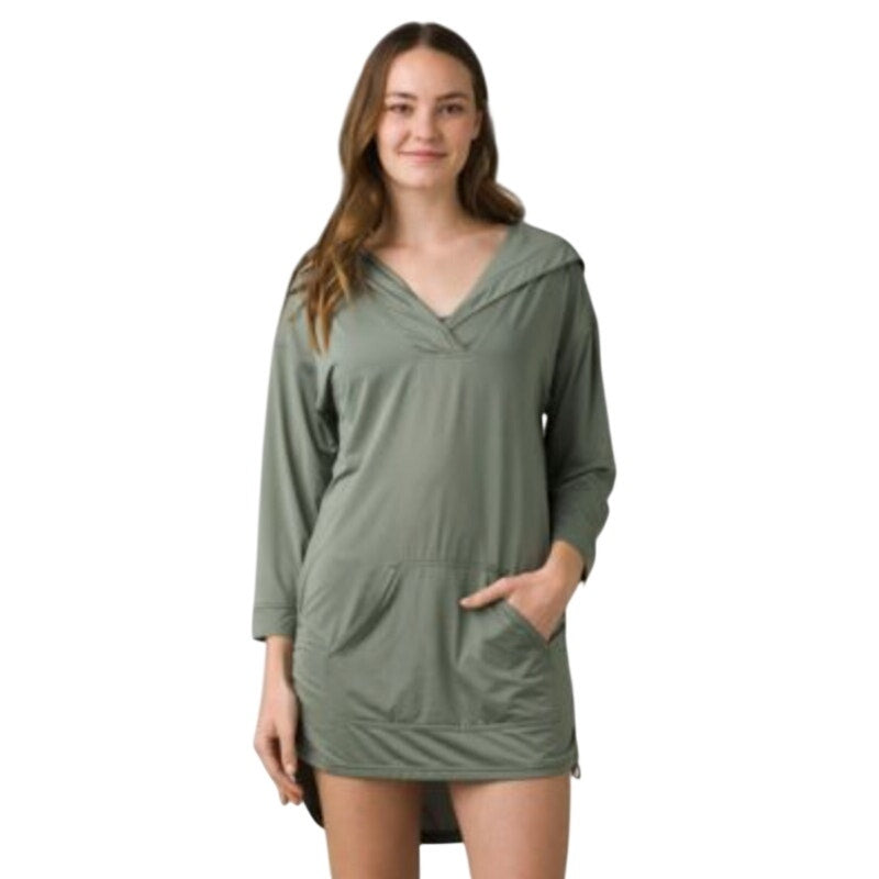 PRANA Women's Mantra Bay Hoodie Swim Cover Up Medium Army Green Tunic NWT