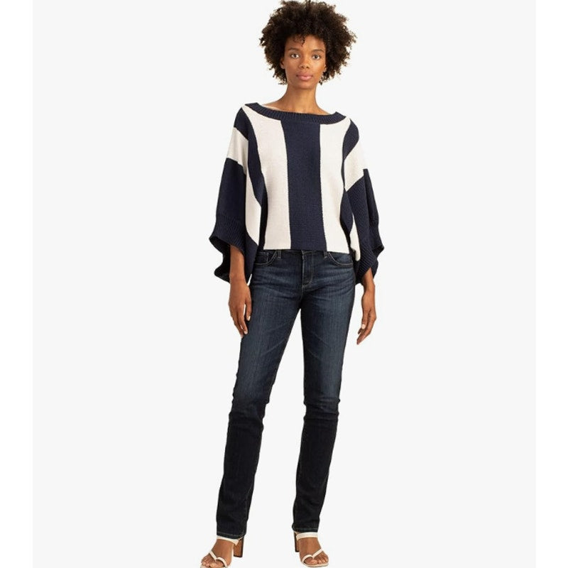 TRINA TURK Women's Horizon Striped Sweater Medium Navy White Boatneck NWT