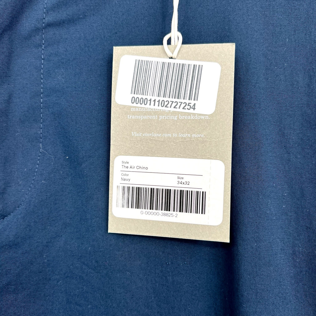 EVERLANE Mens Air Chino Pants 34x32 Navy Blue Stretch Cotton Poplin Slim Fit NWT