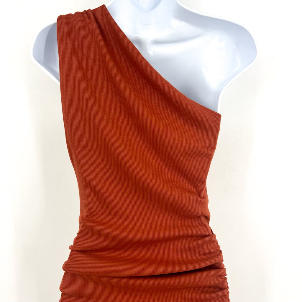 MICHAEL STARS Womens Andrea Midi Dress Small Rustic Orange One Shoulder NWT