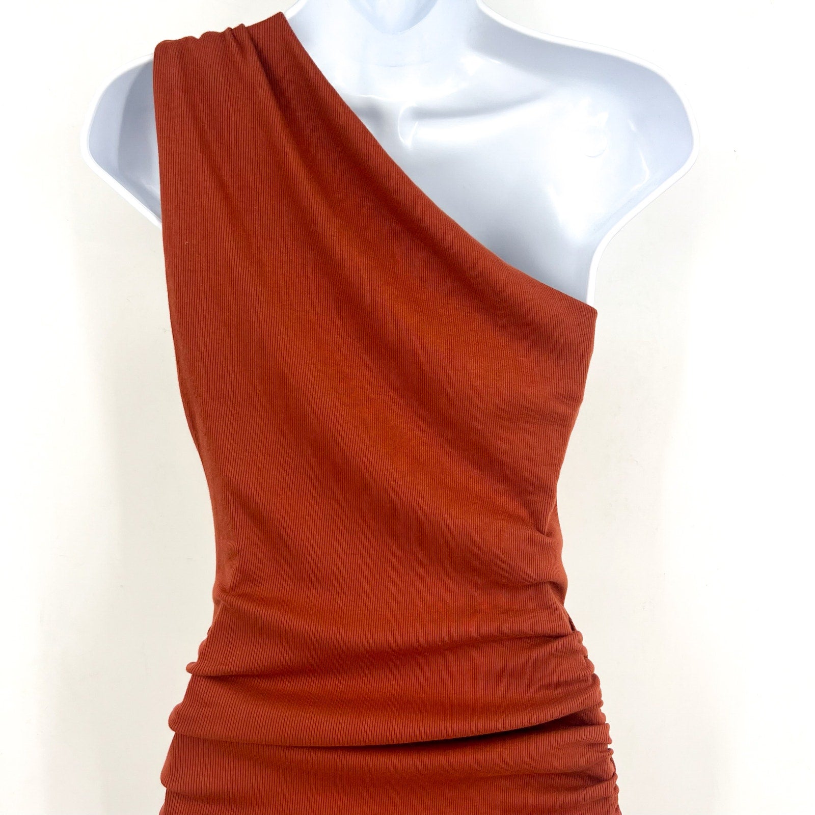 MICHAEL STARS Womens Andrea Midi Dress Small Rustic Orange One Shoulder NWT