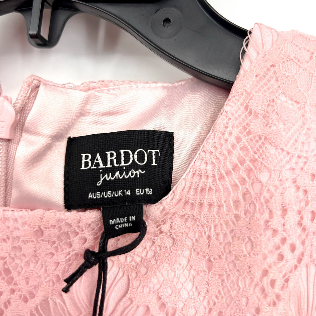 BARDOT JUNIOR Girl Gertrude Lace Dress Size 14 Pink Potpourri Long Sleeve NWT