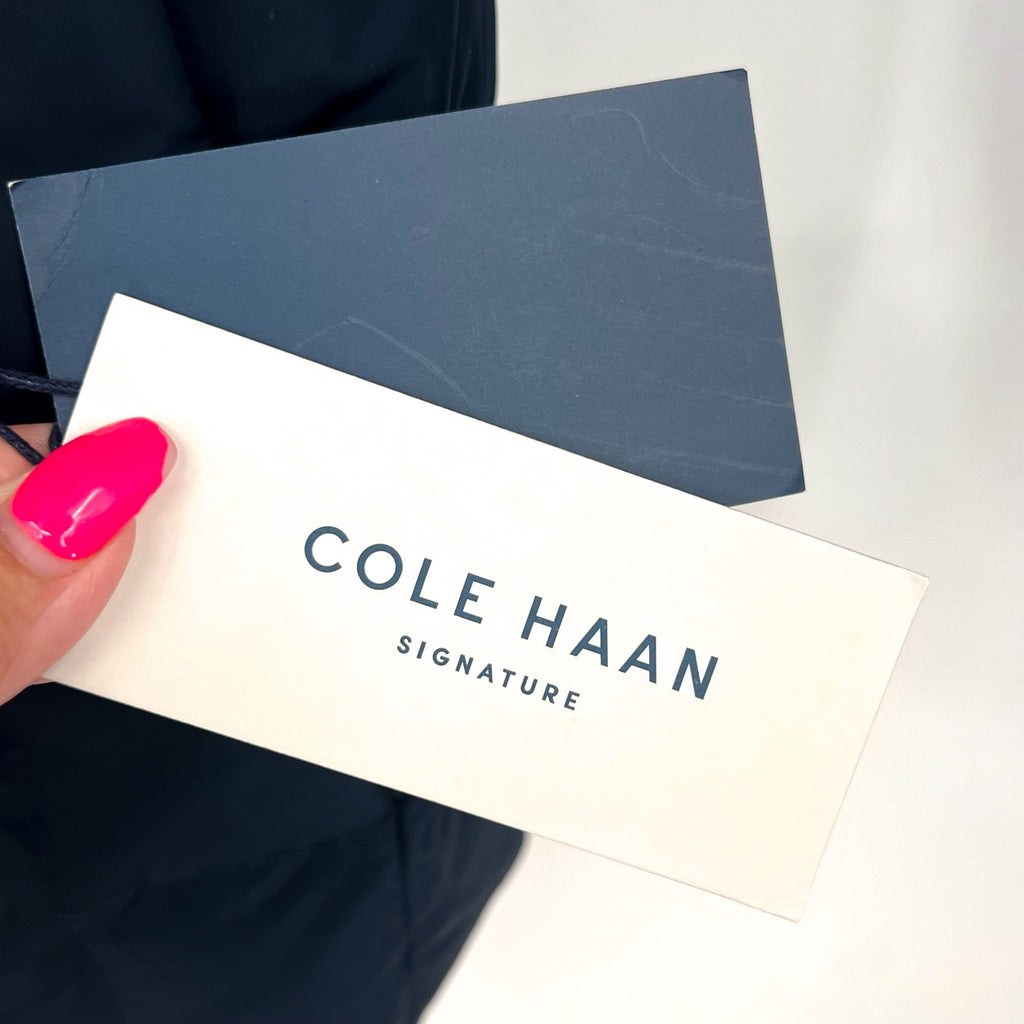 COLE HAAN Women’s Box Quilt Down Puffer Coat XS Navy Blue Hooded NWT