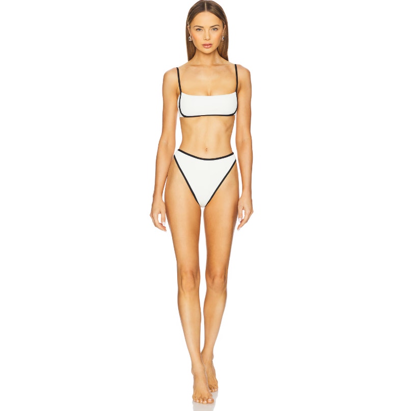 L*SPACE Women's Nora Ribbed Bitsy Bikini Bottom Small Cream Black High Waist NWT