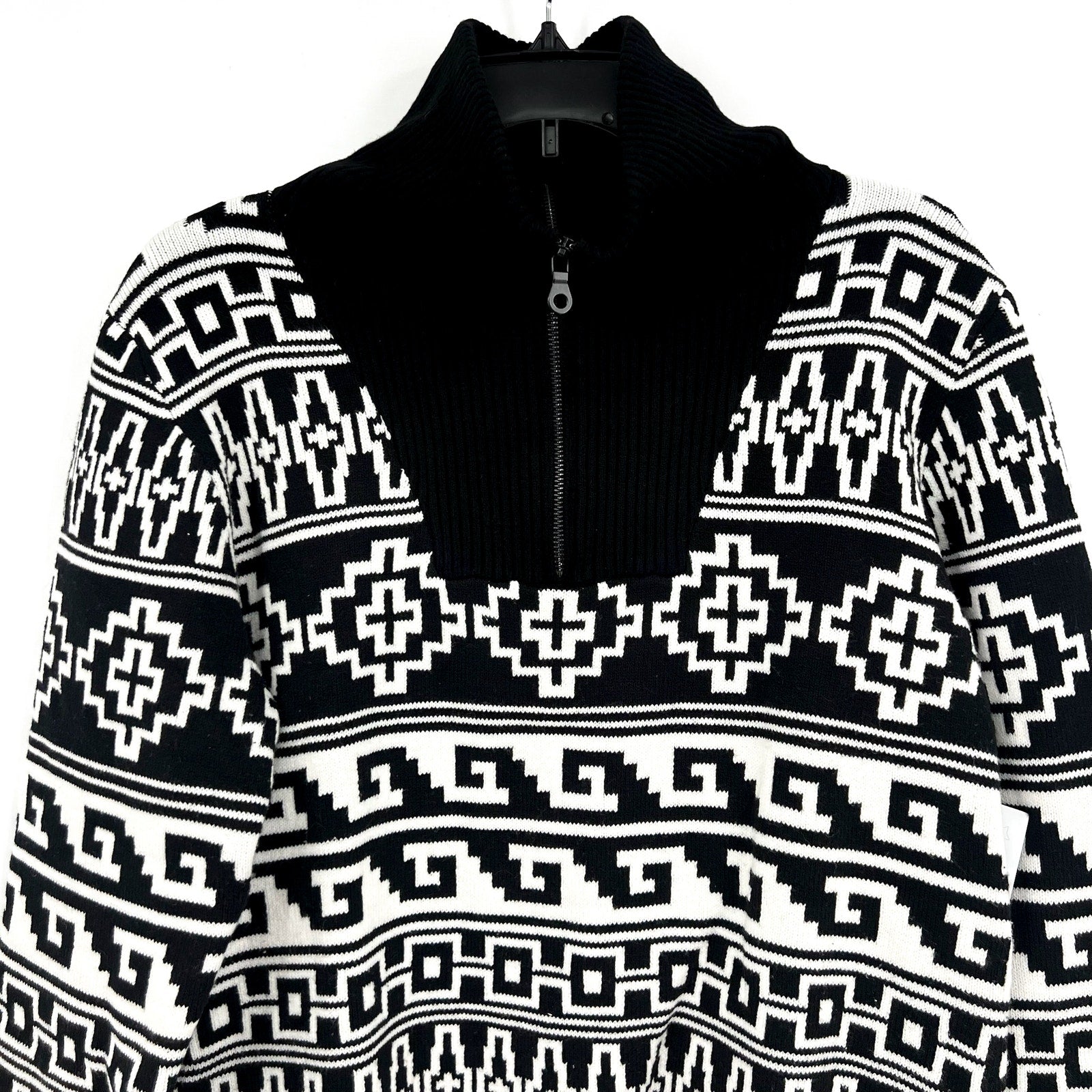BEACH RIOT Womens Monterey Jacquard Quarter Zip Sweater XS Black Tribal NWT