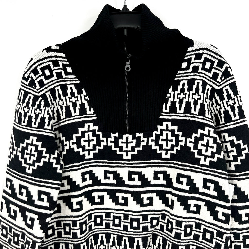 BEACH RIOT Womens Monterey Jacquard Quarter Zip Sweater XS Black Tribal NWT