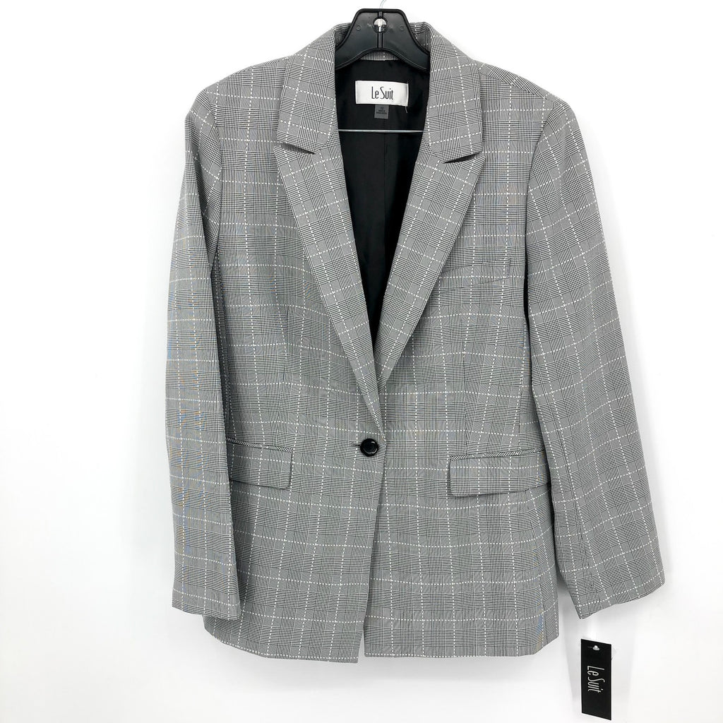 LE SUIT Women's Single Button Suit Jacket Size 12 Grey Black Plaid Blazer NWT