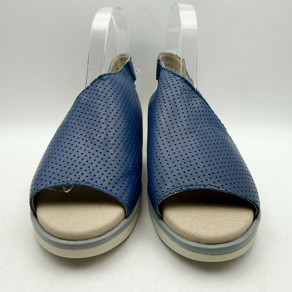 Fly London Womens Nisi Wedge Sandals EU 38 US 7.5-8 Blue Leather NWT