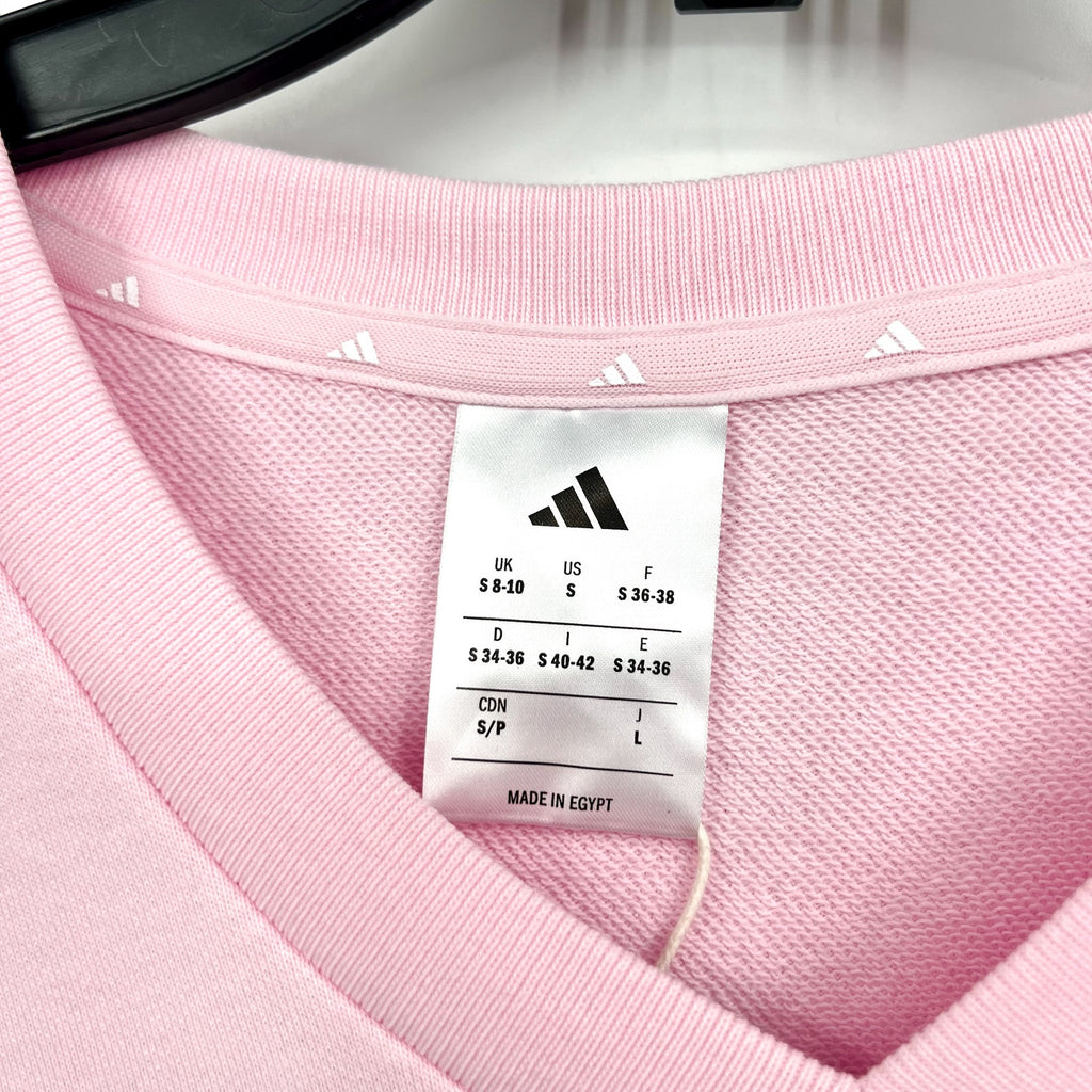 ADIDAS Womens Essentials 3 Stripes V-Neck Sweatshirt Small Pink White NWT