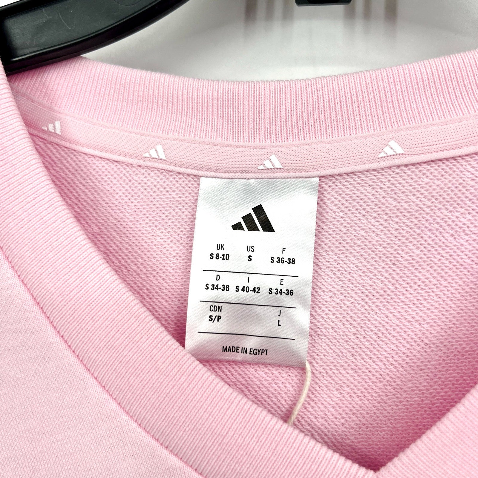 ADIDAS Womens Essentials 3 Stripes V-Neck Sweatshirt Small Pink White NWT
