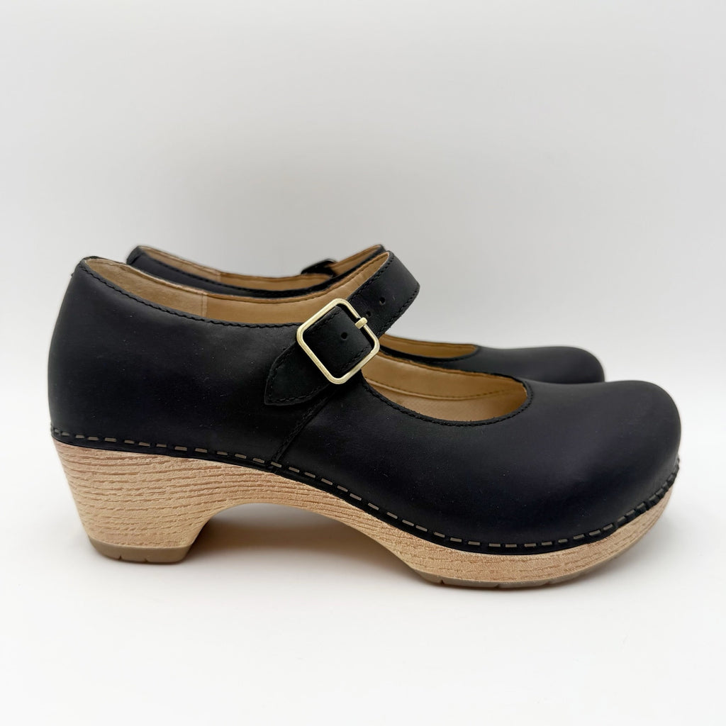Dansko Womens Lilah Mary Jane Heels EU 38 US 7.5-8 Black Leather NIB