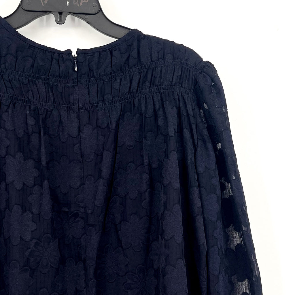 TOMMY HILFIGER Women's Popover Floral Blouse Medium Navy Blue Long Sleeve NWT
