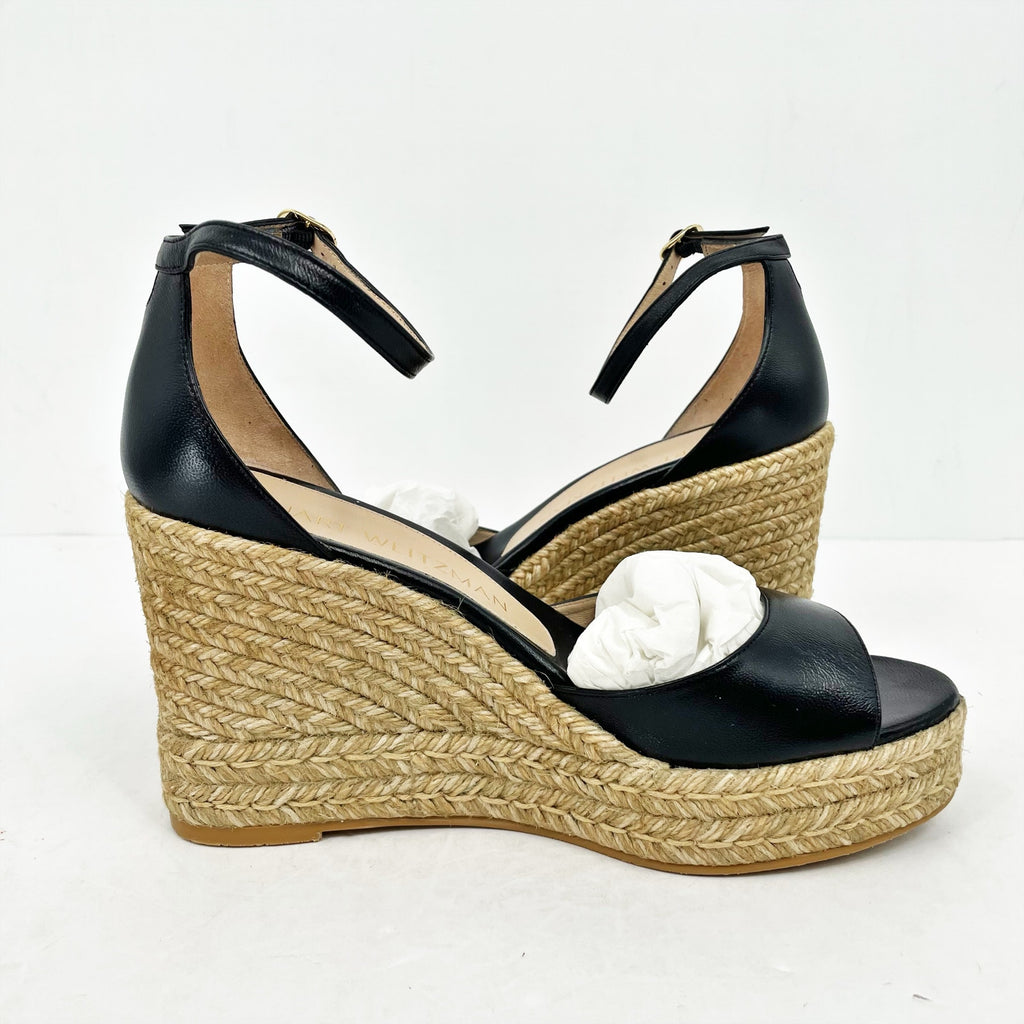 Stuart Weitzman Womens Nudistcurve Espadrille Wedge Sandals Size 10.5B Black NIB