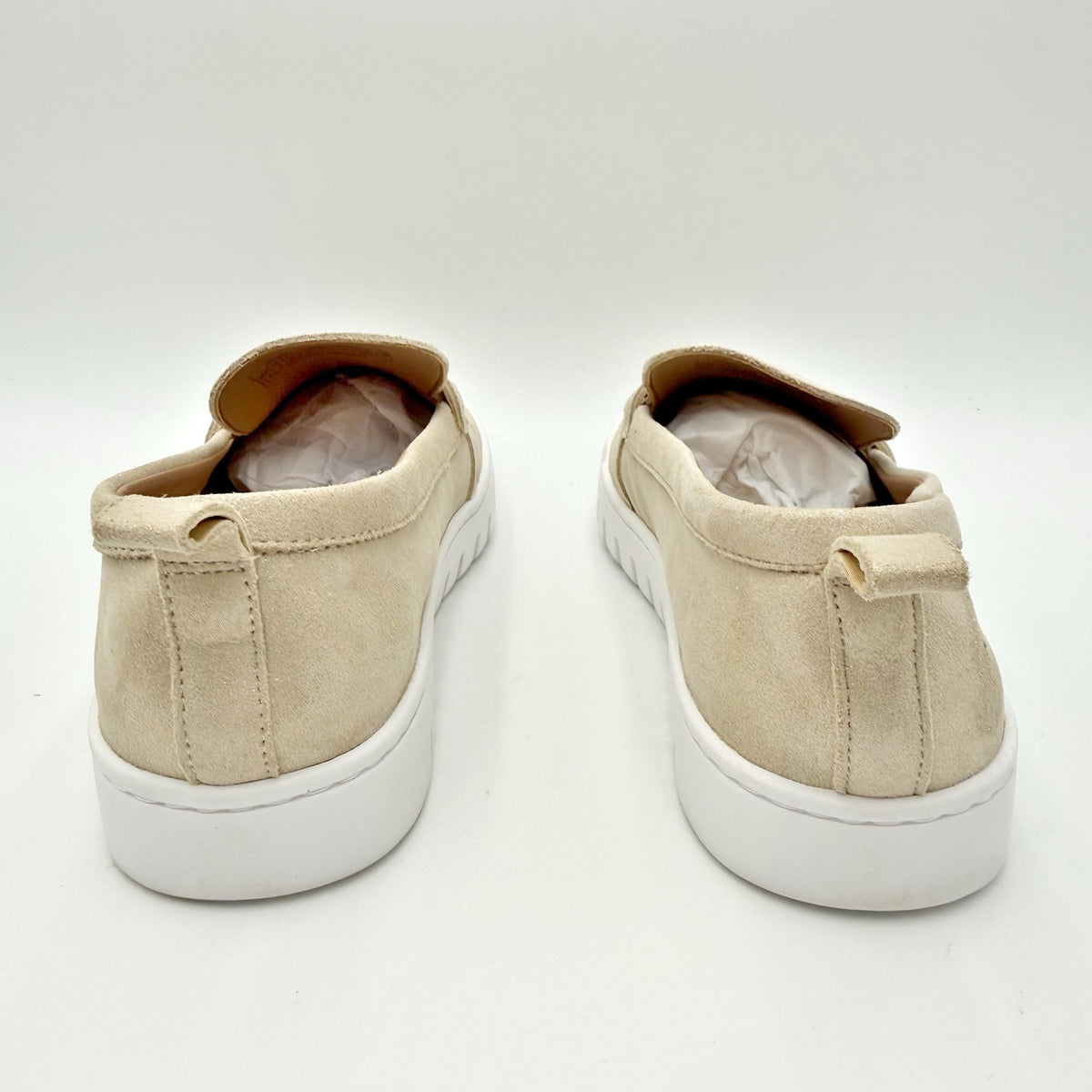 VIONIC Womens Uptown Loafers Size 7.5 M Gold Shimmer Leather Slip-ons NWOB