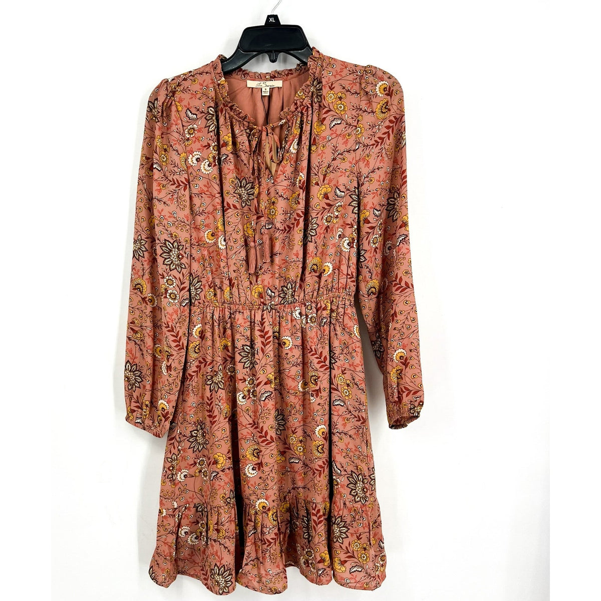 LES SEREIN Floral Long Sleeve Mini Dress Small Pink Multi Elastic Waist NWT