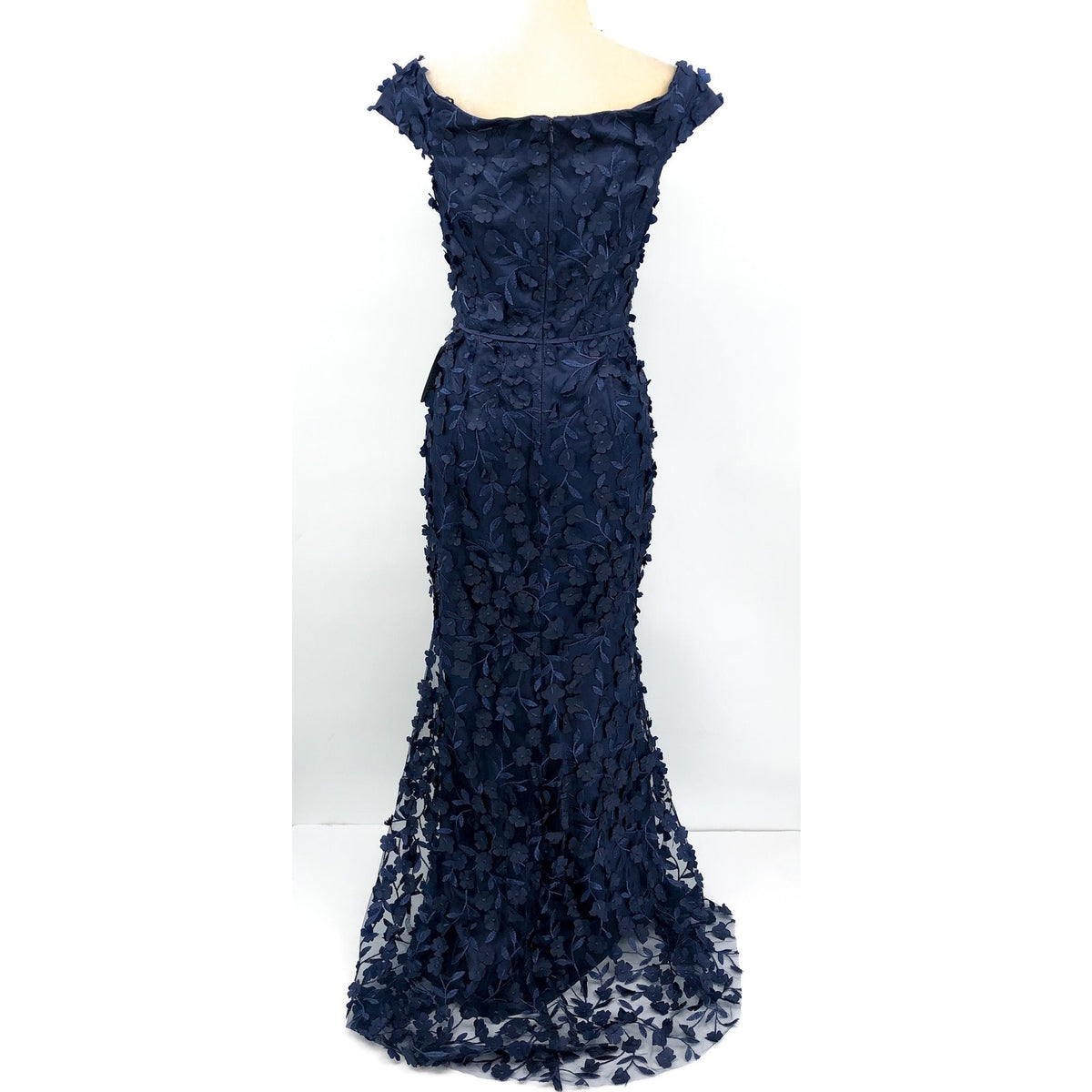 ELIZA J Women's Off The Shoulder 3D Floral Gown Size 10 Navy Blue Tie Dress NWOT