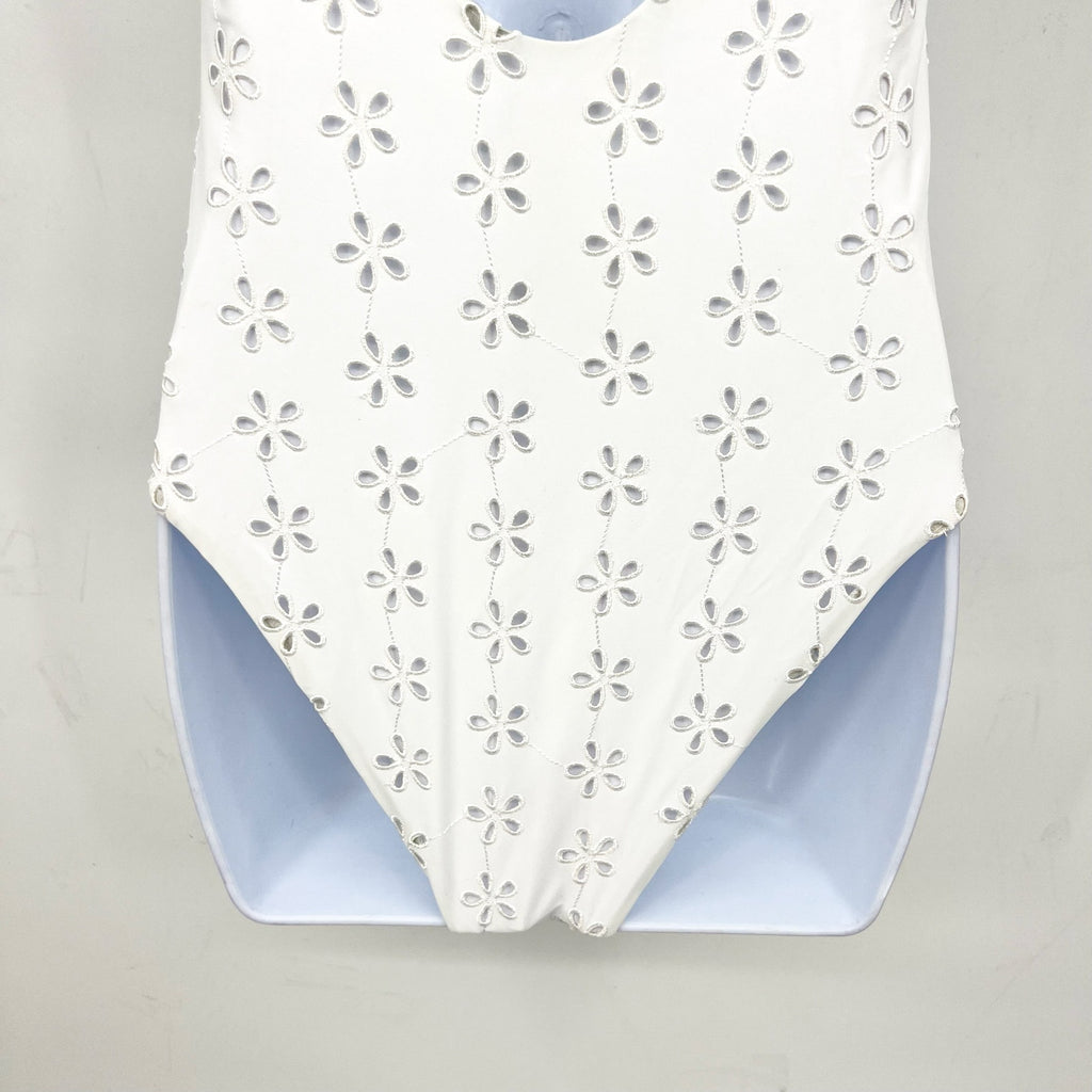 BEACH RIOT Reese Eyelet One Piece Swimsuit Small White Magnolia V-Neck NWT