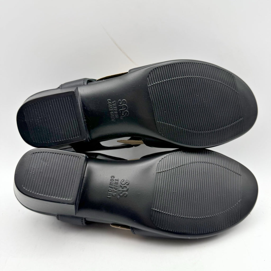 SAS Womens Suntimer Heeled Sandals Size 7 M EU 37.5 Black Leather NIB