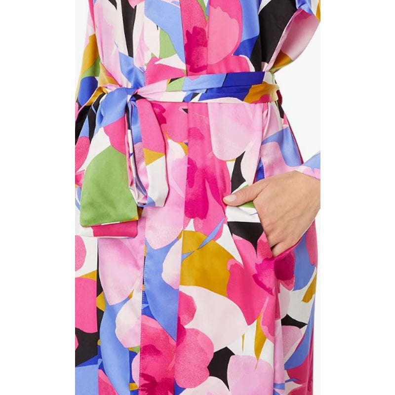 N NATORI Women's Bonita Stretch Silky Satin 49" Robe XL Pink Multi Floral NWT