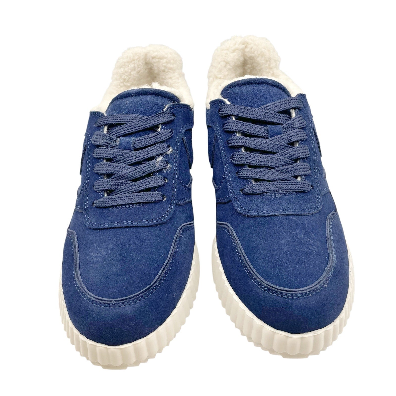 Steve Madden Womens Shereen-Fur Lined Sneakers US 7.5 EU 38 Navy Blue Suede NIB