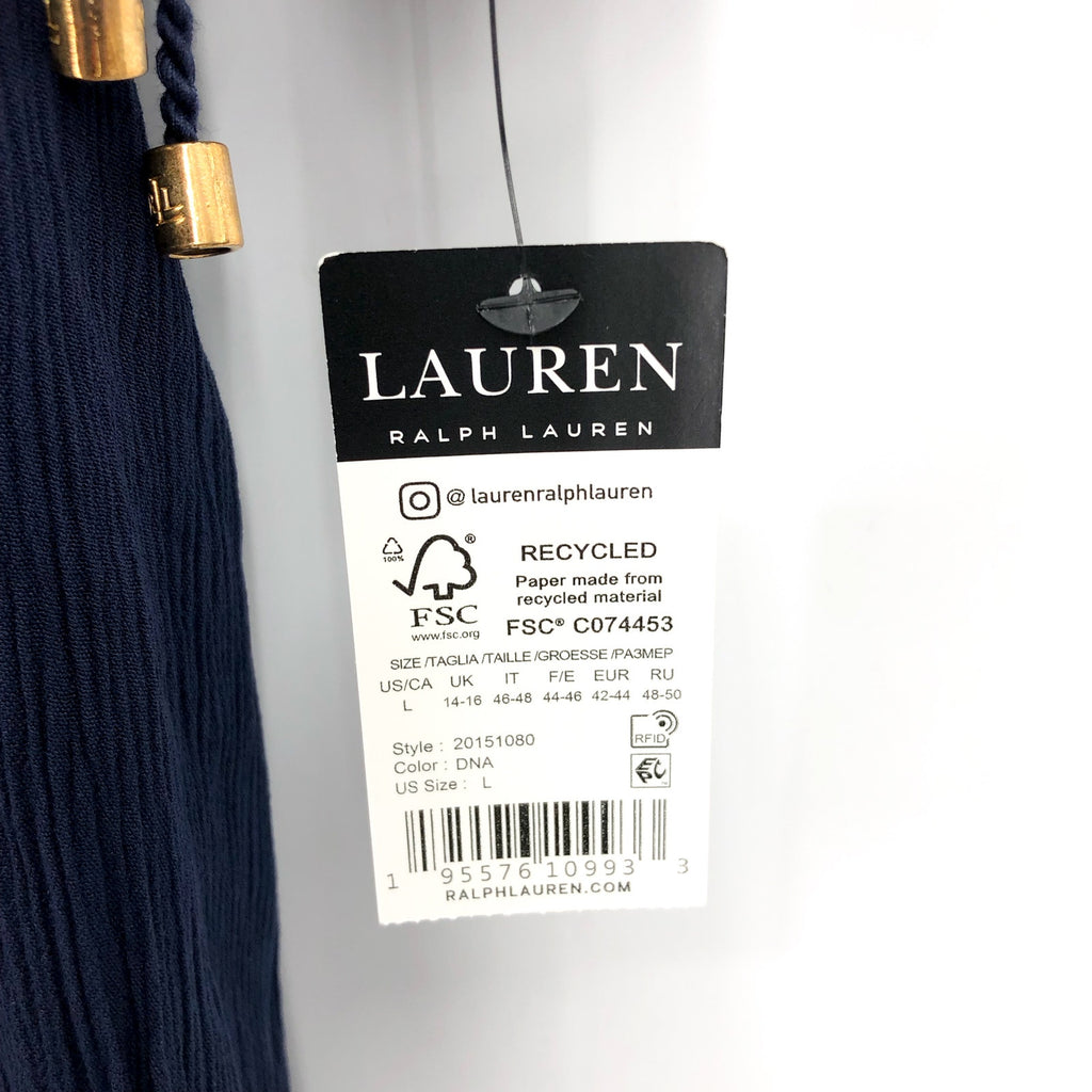 LAUREN BY RALPH LAUREN Womens Swim Cover Up Tunic Large Navy Blue Crinkle NWT