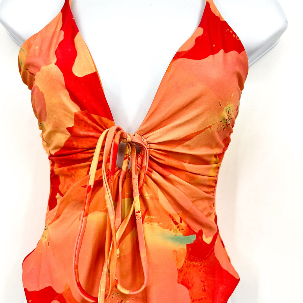 L*SPACE Piper One Piece Swimsuit Large Orange Native Poppies Floral Keyhole NWT