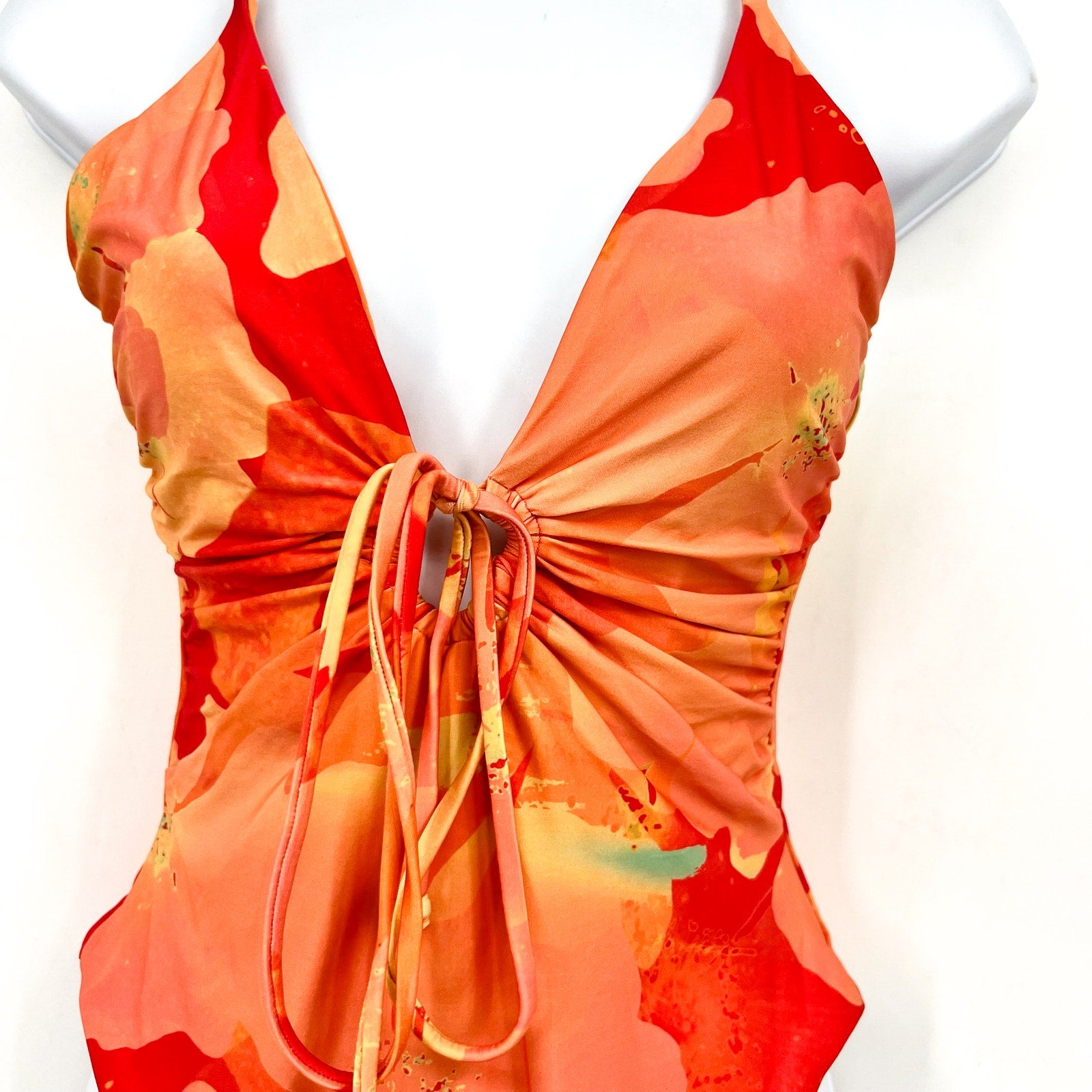 L*SPACE Piper One Piece Swimsuit Large Orange Native Poppies Floral Keyhole NWT