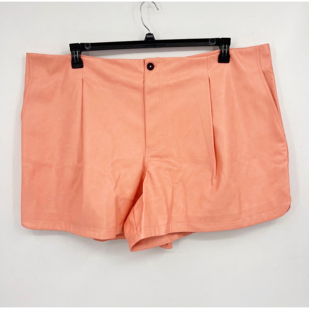 AVEC LES FILLES Women's Pleated Faux Leather Shorts 3X Peach Lined NWT