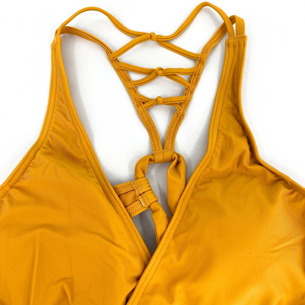 PRANA Women's Atalia Swim Bikini Top Medium Gold Deep Solstice UPF 50+ NWT