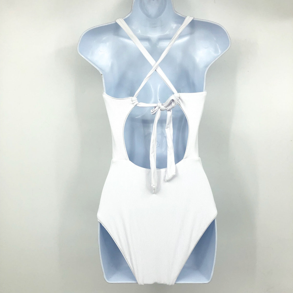 BECCA Women's Modern Edge One Piece Swimsuit Small White Ribbed Buckle NWT