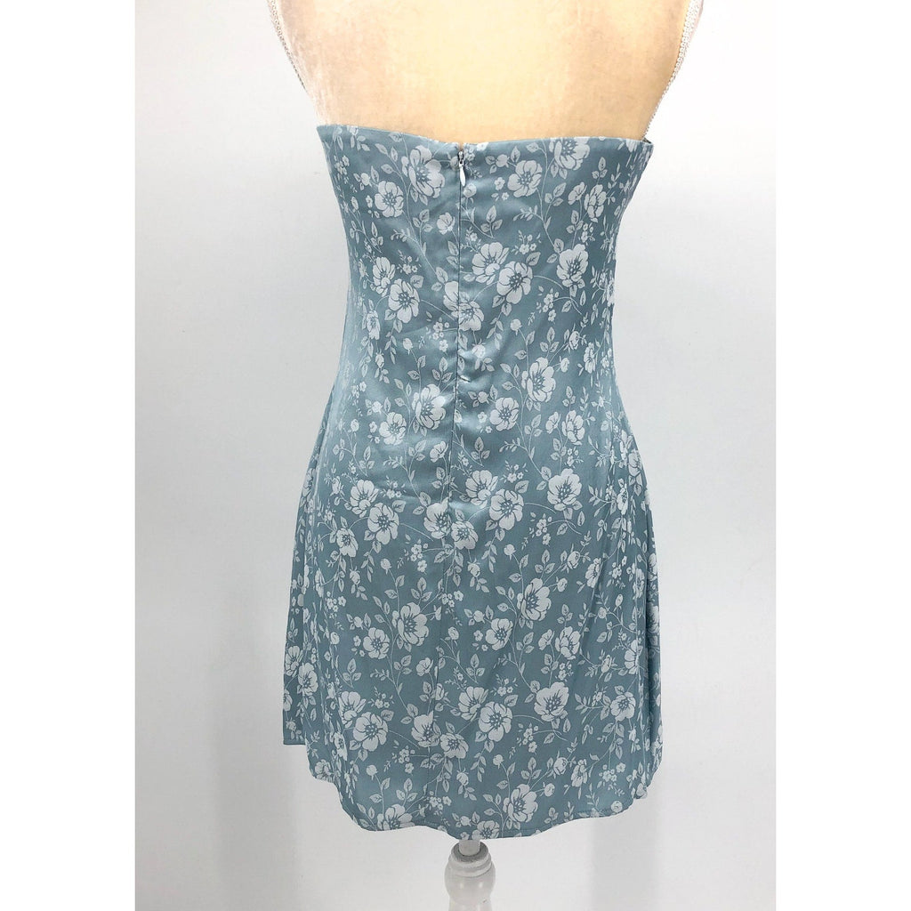 PRINCESS POLLY Women's Ramie Strapless Mini Dress Size 10 Blue Floral NWT