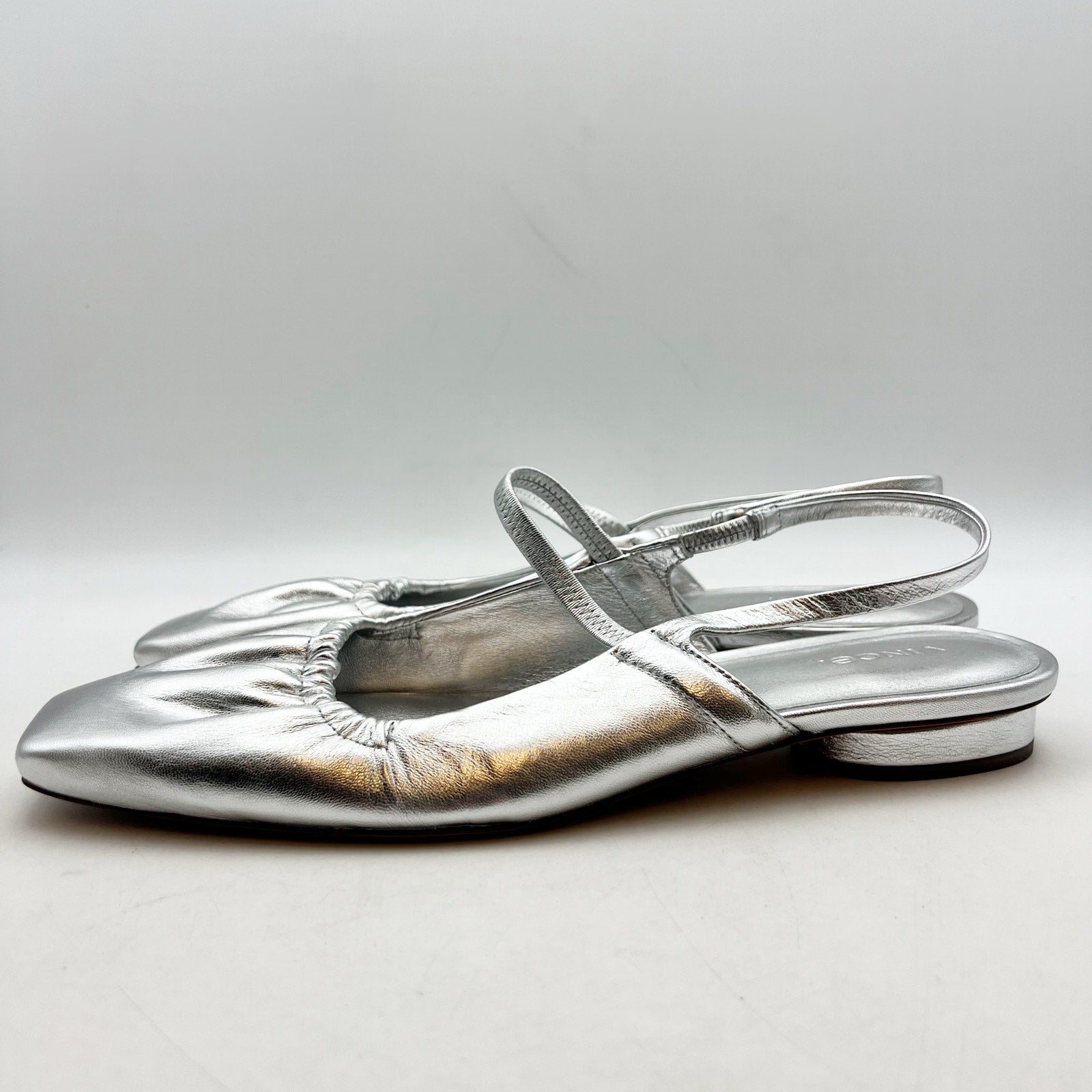 VINCE. Womens Venice Flats US 9.5  EU 40.5 Warm Silver Leather Slip On NIB