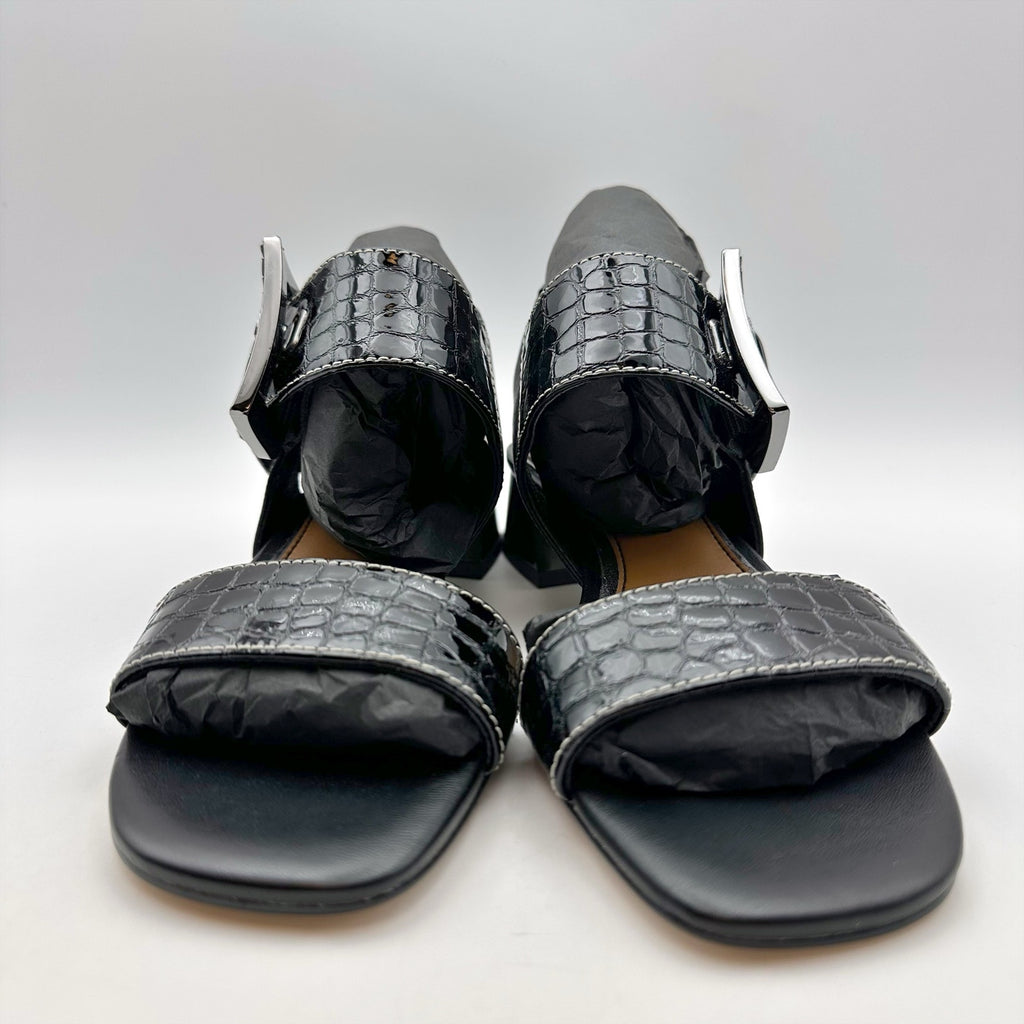 Donald Pliner Womens Vixi Heeled Sandals Size 5 M Black Patent Leather NIB