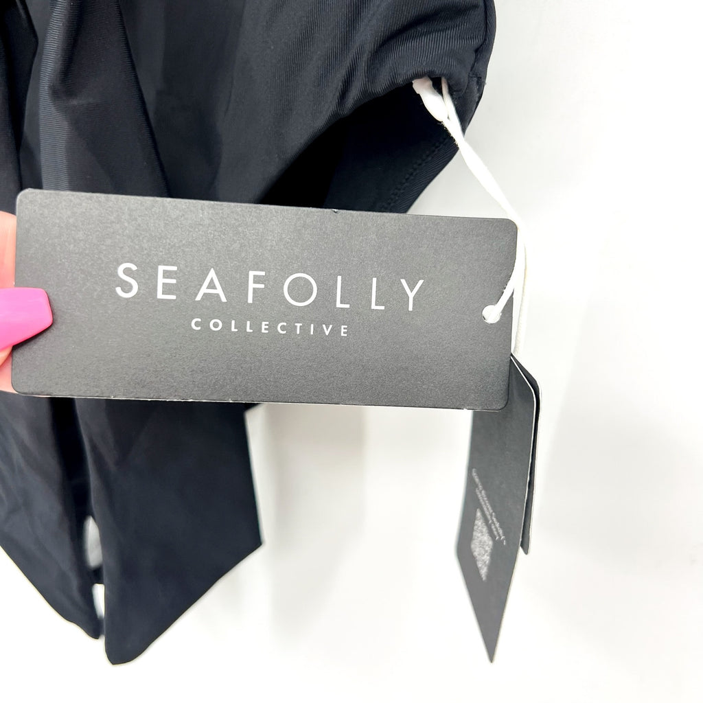 SEAFOLLY Women's Halter Bandeau One Piece Swimsuit Size 4 Black Twist Front NWT