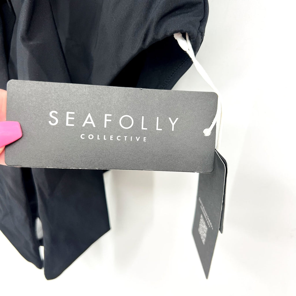 SEAFOLLY Women's Halter Bandeau One Piece Swimsuit Size 4 Black Twist Front NWT