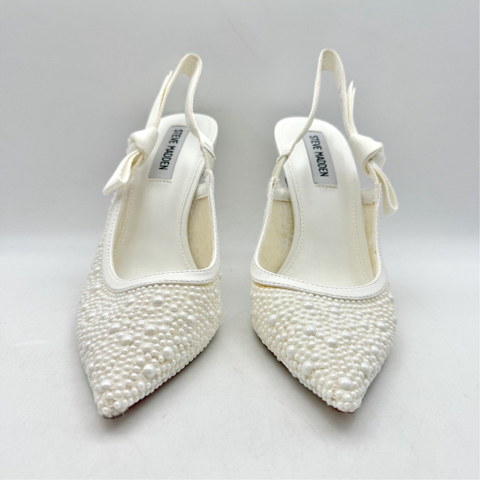 Steve Madden Womens Bri Lace Heels US 7 M EU 37.5 White Bow NWOB