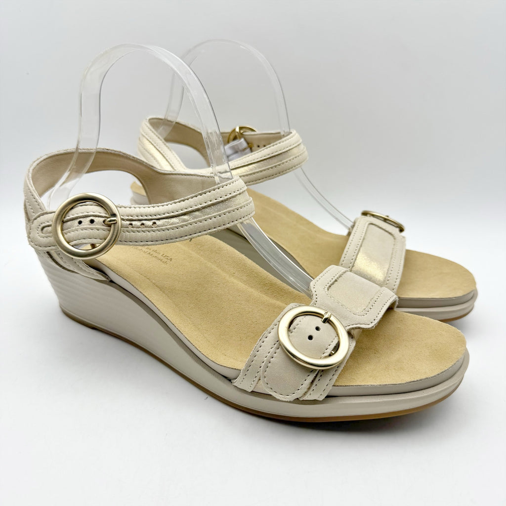 SAS Womens Seight Wedge Sandals Size 9 Narrow Gold Beige Leather NIB